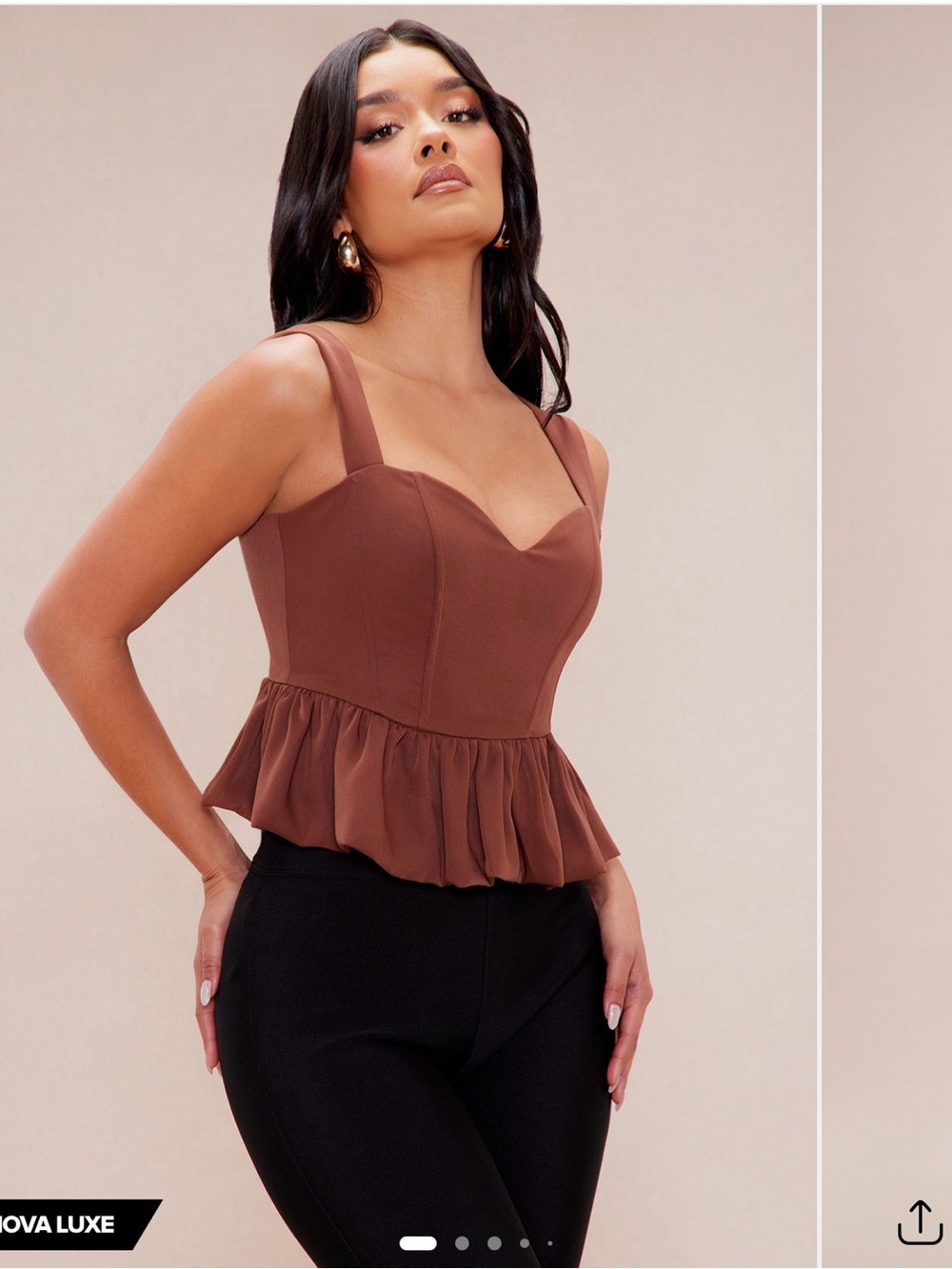 Peplum Bustier Crop Top in Rich Brown